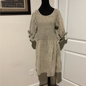 Three Bird Nest Textured Cream Long Sleeve Dress